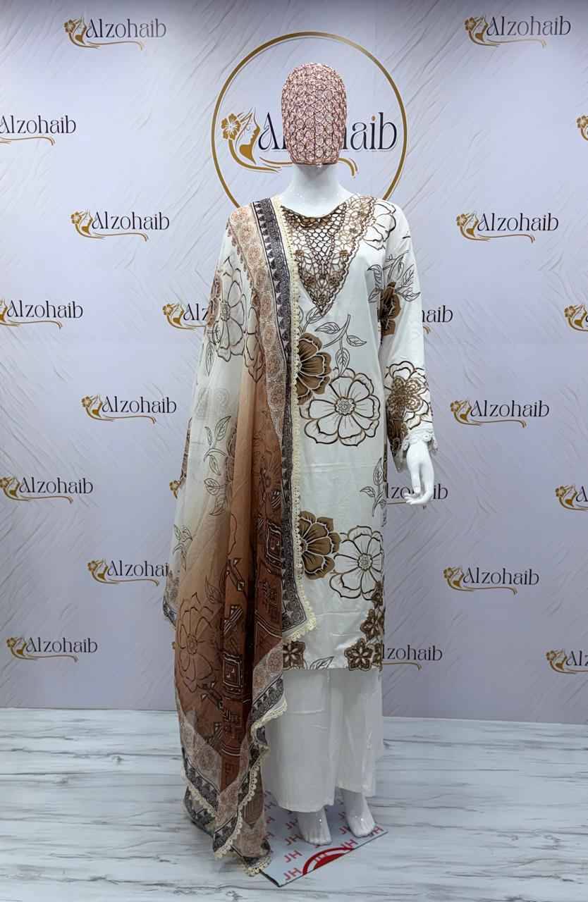 Alzohaib Pakistani Suit By Fashid Stylish Beautiful Colourful Printed & Embroidered Party Wear & Occasional Wear Pure cotton Dresses At Wholesale Price